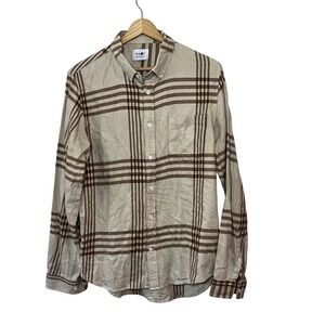 NN07 No Nationality Shirt Mens Medium Tan‎ Plaid Sixten Button Down Long Sleeve